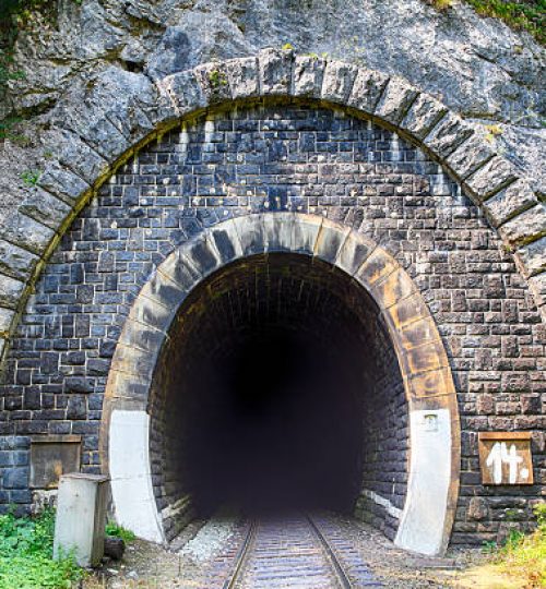 Train tunnel with railway - old